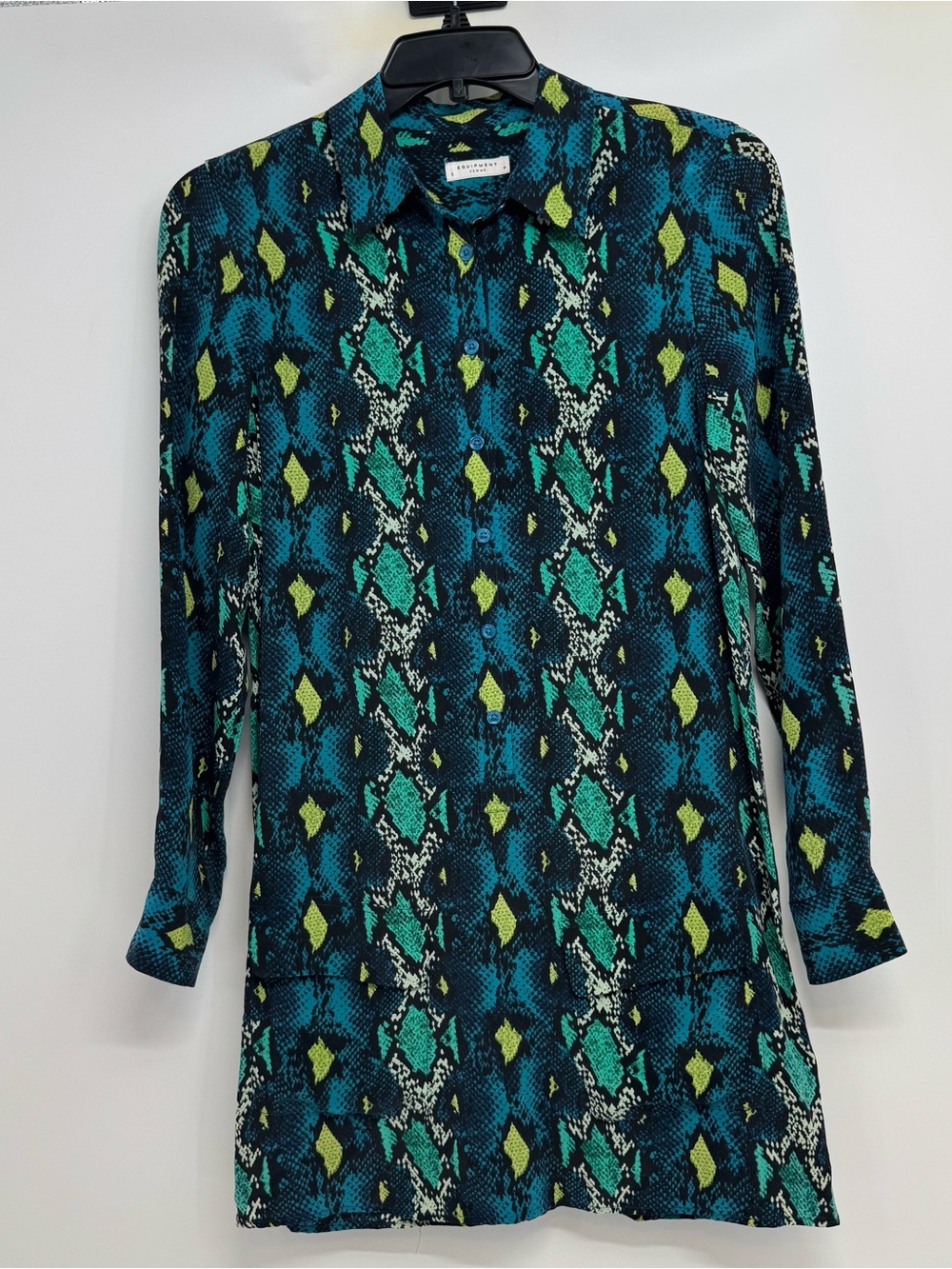 Equipment Femme Size Small Silk Snake Skin Print Long Sleeve Shirt Dress Pockets